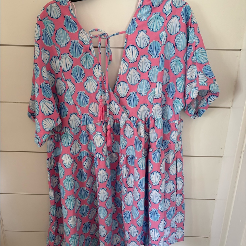 Simply Southern Pink Shell-Print Tunic Dress/coverup medium